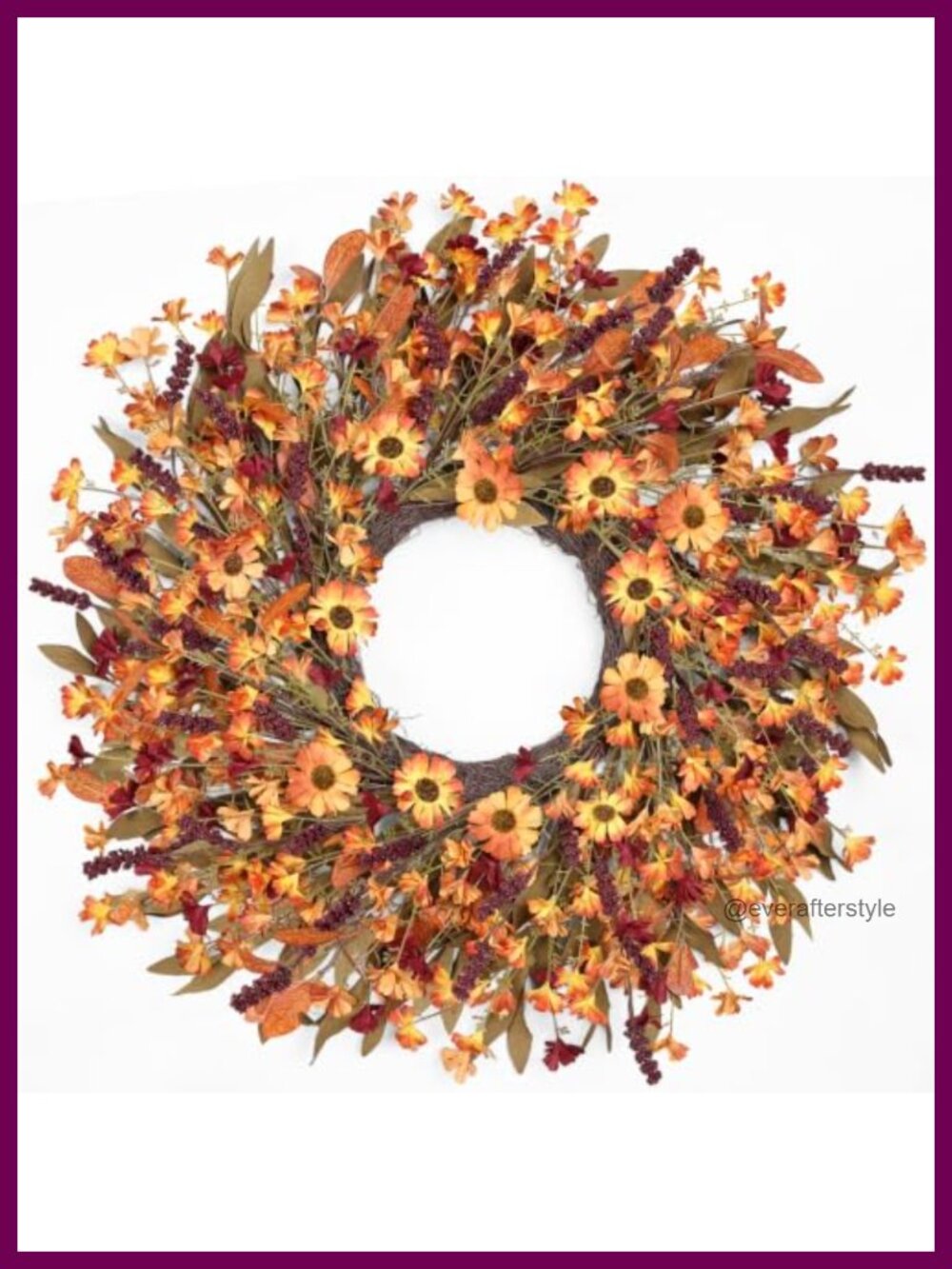24 Inch Artificial Daisy Fall Wreath Grapevine Base Front Door Decor